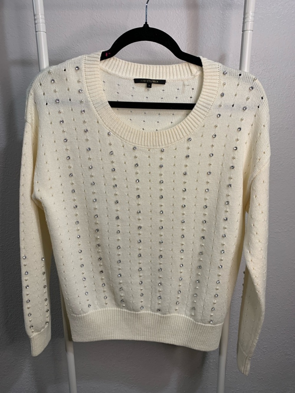 Kobi Halperin Cream Crystal-Embellished Scoopneck Sweater